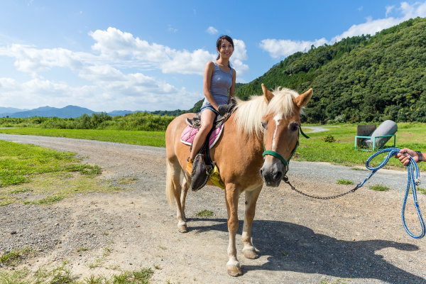azjatka kobieta jazda na koniu