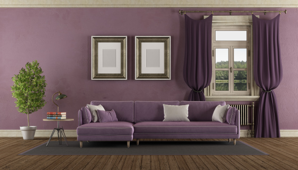 purpurowy retro pokoj dzienny
