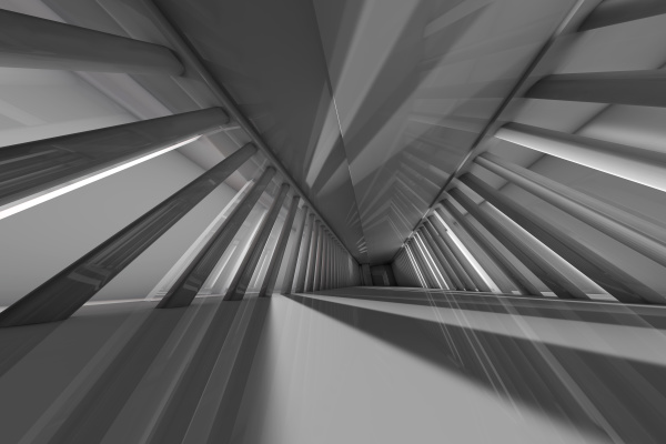 trojwymiarowy render rzedow kolumn wzdluz futurystycznego