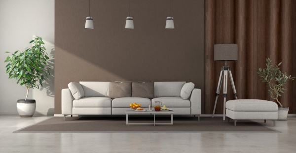 minimalistyczny salon z biala sofa