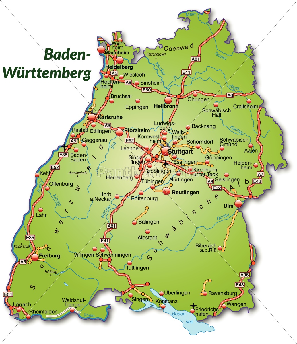 mapa badenii-wirtembergii z siecią transportową - Stockphoto